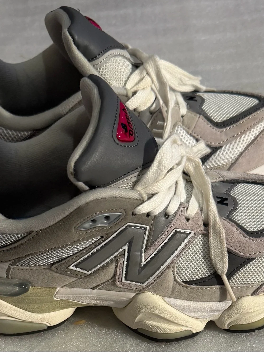 New Balance 9060 Gray, White & Taupe Chunky Lace-Up Sneakers - Picture 8 of 8